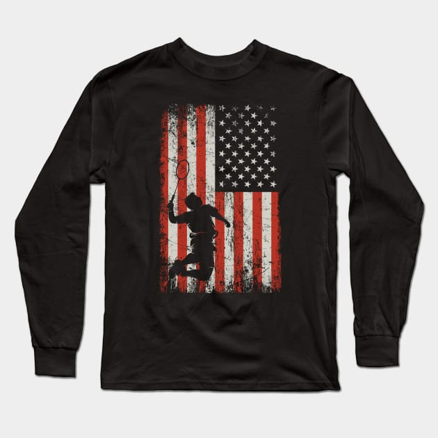 USA Flag Badminton Player Long Sleeve T-Shirt by ryanjaycruz